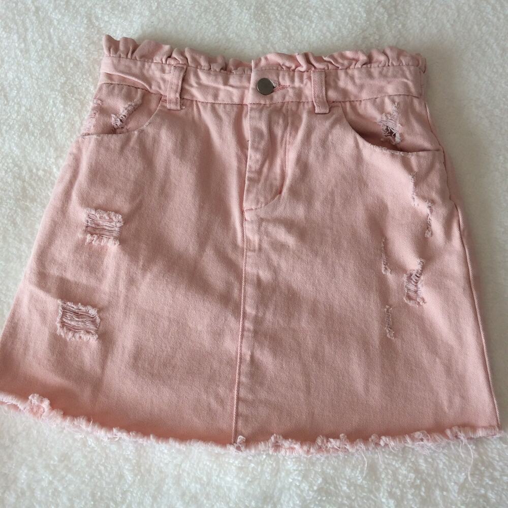 Girls' Pink Distressed Denim Skirt